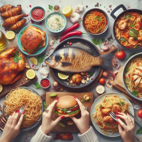 Homemade food noodles and bar bq